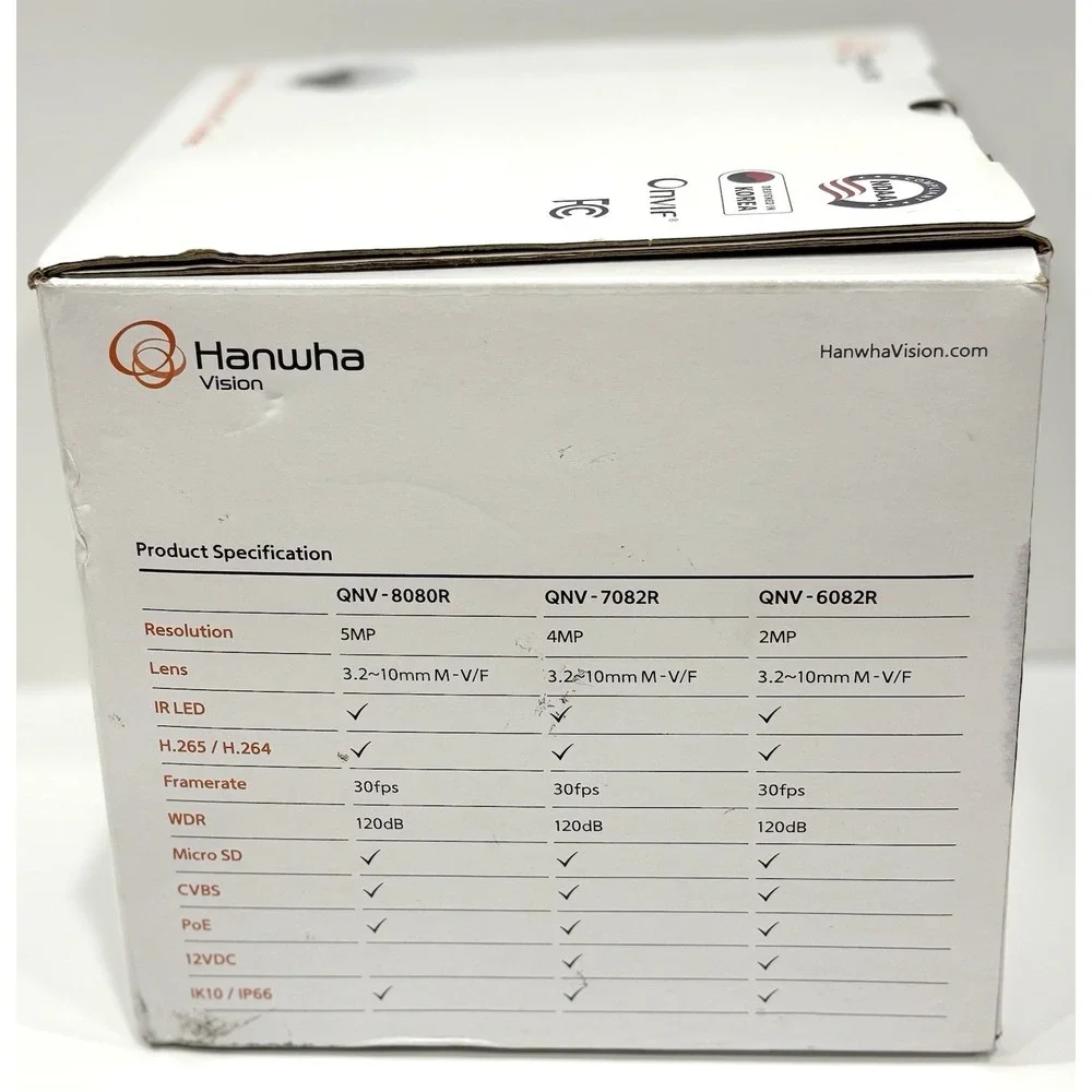 Hanwha Vision QNV-8080R 5MP PoE Network Dome Camera IP66 IK10 Open Box